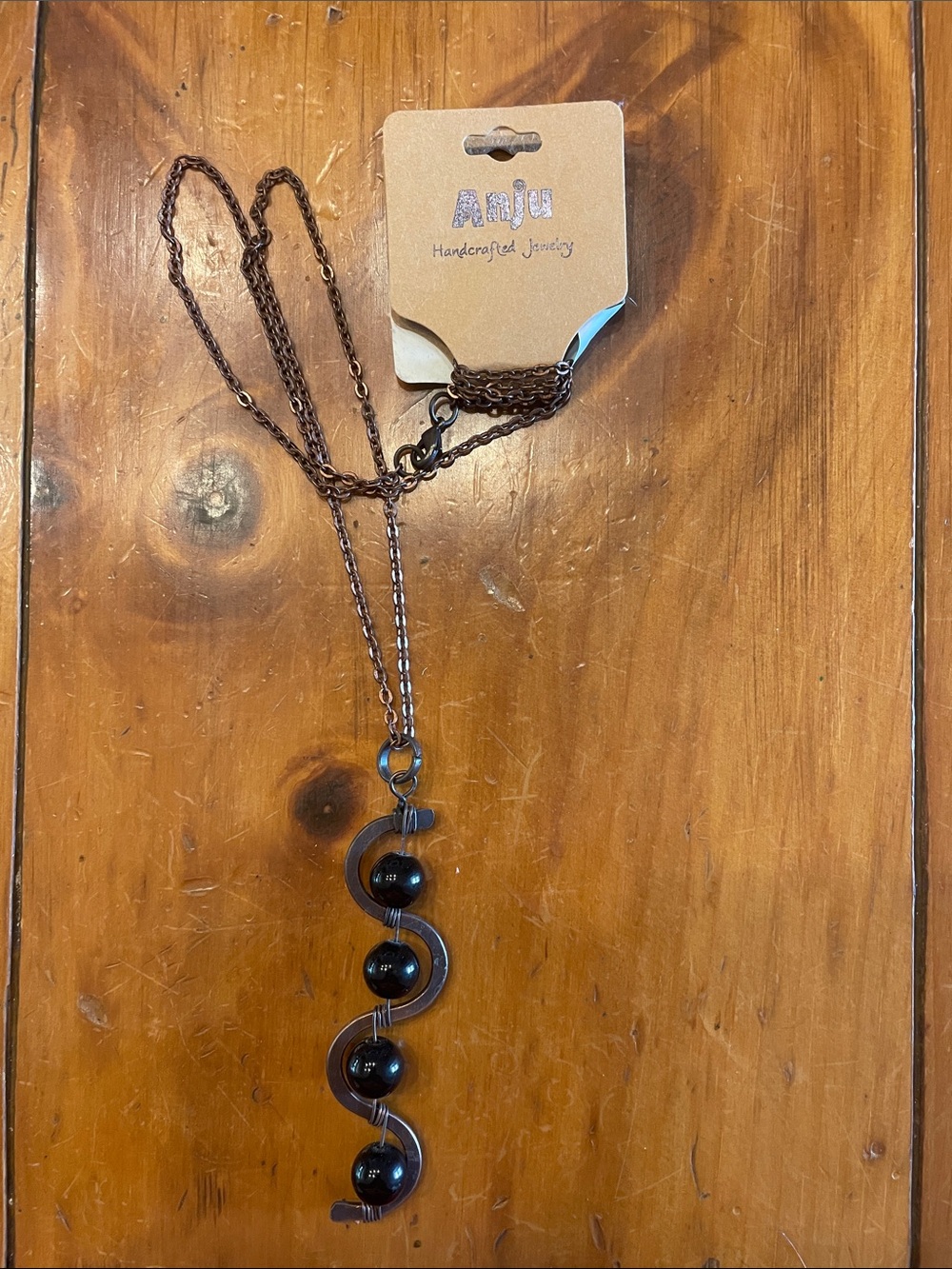 Anju Handcrafted Black Bead Pendant Necklace